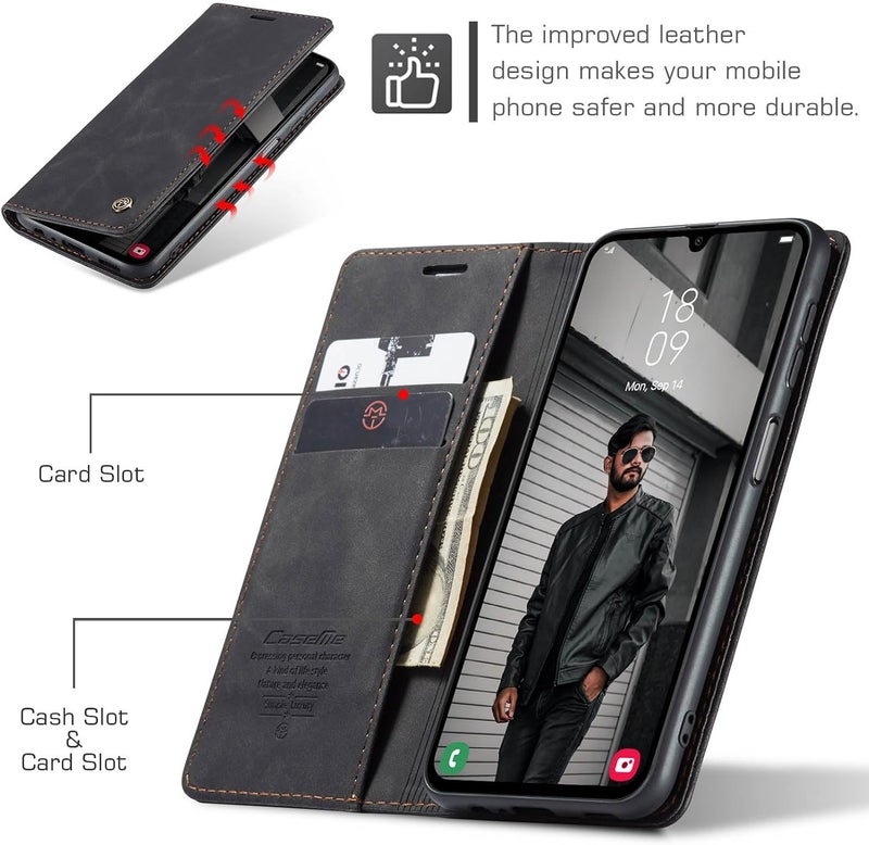 Cracedily for Samsung Galaxy A15 Case, Flip Wallet Leather Case with Card Holder Magnetic Closure Shockproof Kickstand Protective Phone Cases Cover for Samsung A15,Black - Image 2