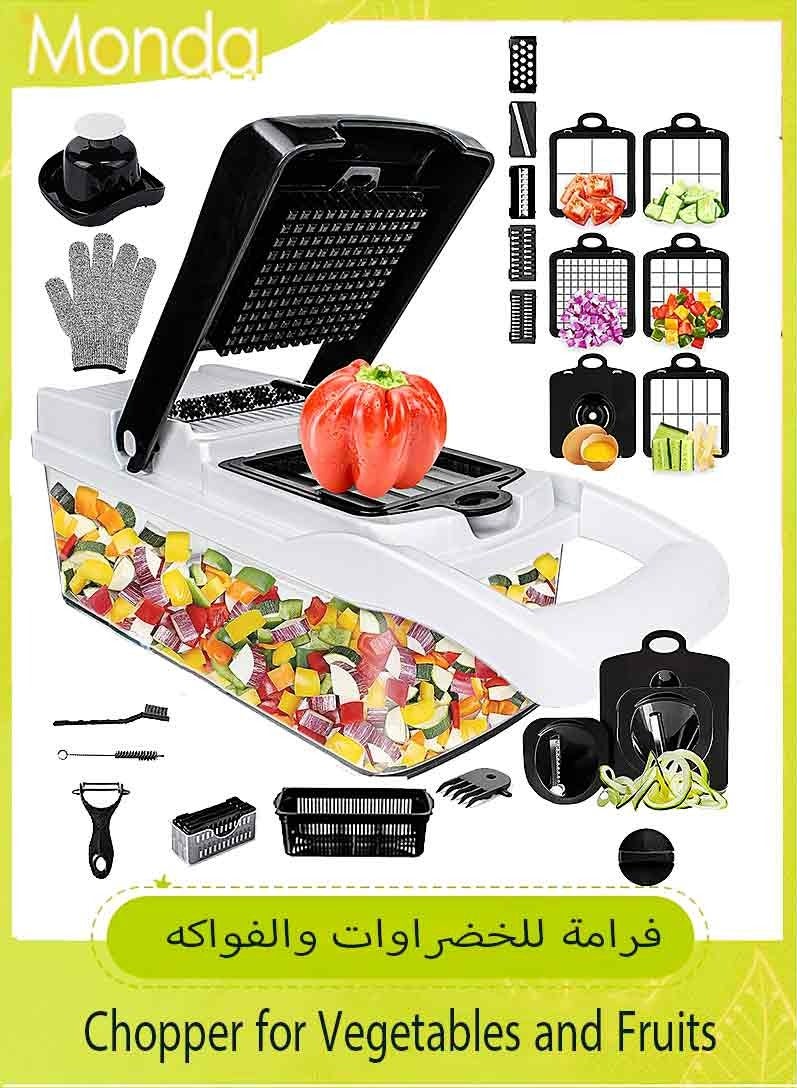موندا 26 قطعة قطاعة خضروات متعددة الوظائف قطاعة خضروات وفواكه قطاعة قطاعة وأداة تقطيع قطاعة قابلة للتعديل مع حاوية قطاعة خضروات ممزقة - Image 1