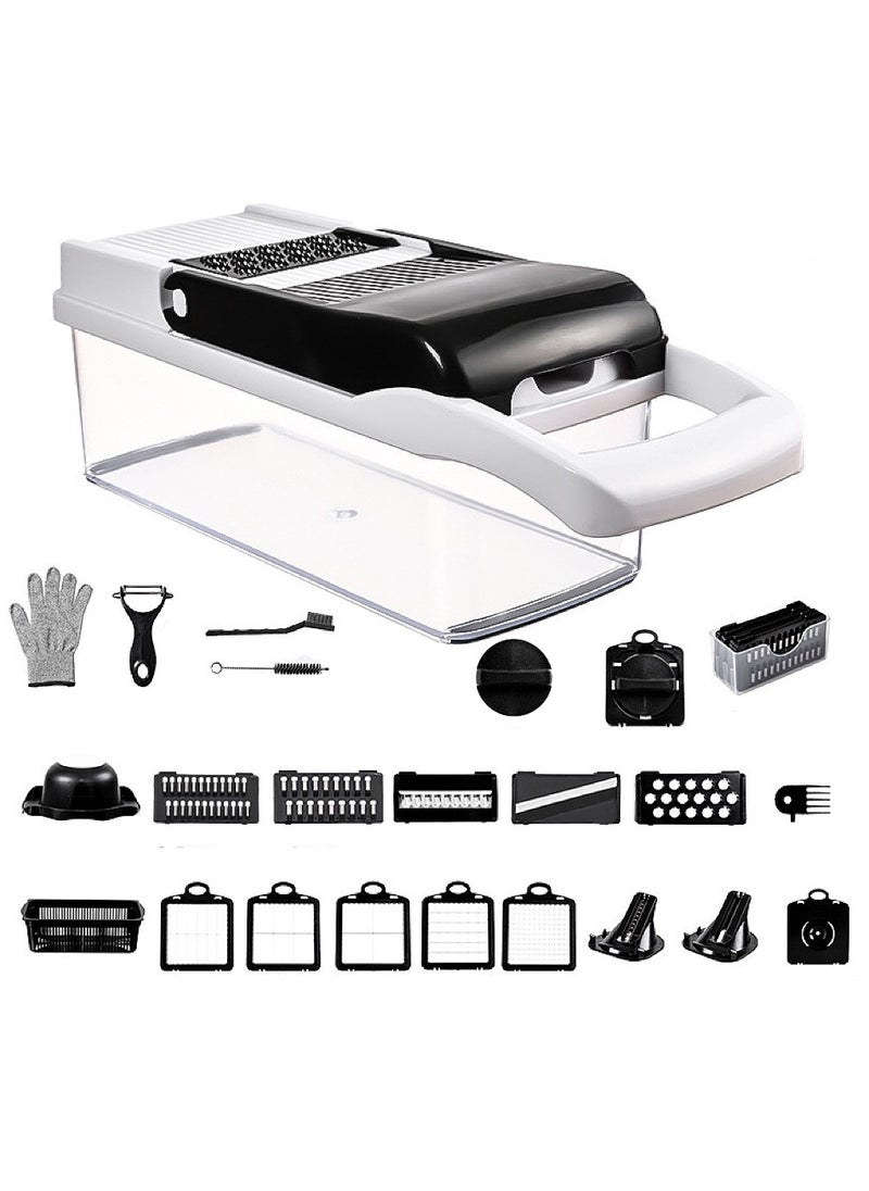 Generic - 26-Piece Vegetable Cutter Multifunctional Vegetable and Fruit Chopper Cutter Slicer and Dicer Tool Adjustable Slicer and Chopper with Container Vegetable Slicer Shredded Vegetables - Image 1