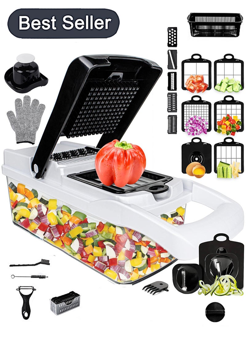 Generic 26-Piece Vegetable Cutter Multifunctional Vegetable and Fruit Chopper Cutter Slicer and Dicer Tool Adjustable Slicer and Chopper with Container Vegetable Slicer Shredded Vegetables  - Image 1