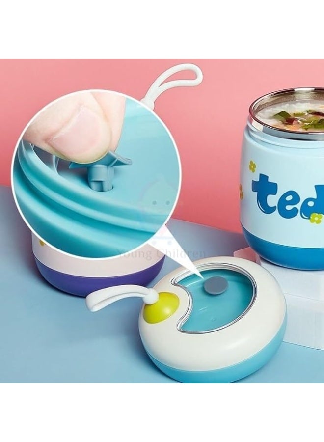 موبكوس علبة غداء صغيرة معزولة من الفولاذ المقاوم للصدأ من موبكوس مع كوب وملعقة للشوربة، مناسبة للنزهات والمكتب والمدرسة والسفر في الهواء الطلق (450 مل، أزرق) - Image 3