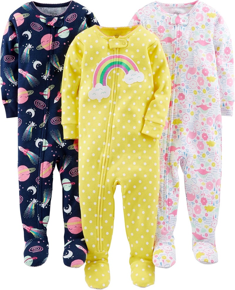 Simple Joys by Carter's Toddlers and Baby Girls' Snug-Fit Footed Cotton Pajamas, Pack of 3 - Image 1