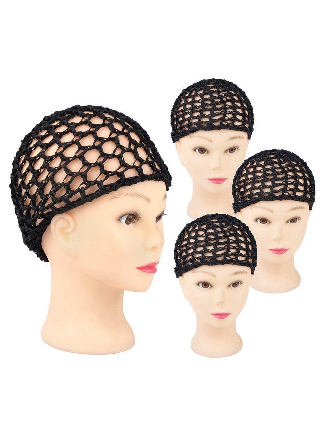 Framendino 4 Pack Mesh Crochet Hair Net Rayon Knit Snoods Hat Thick Hairnet Snood Cover Ornament For Night Sleeping Hair Accessories (Black) - Image 1