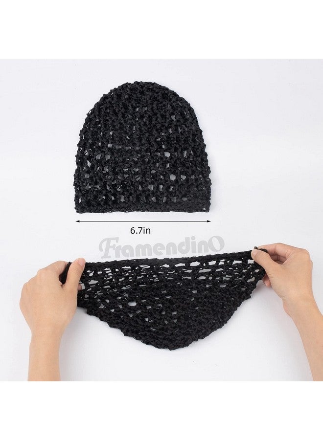 Framendino 4 Pack Mesh Crochet Hair Net Rayon Knit Snoods Hat Thick Hairnet Snood Cover Ornament For Night Sleeping Hair Accessories (Black) - Image 3