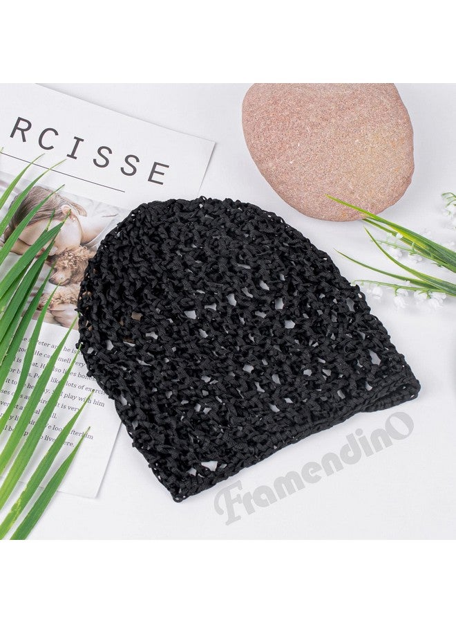 Framendino 4 Pack Mesh Crochet Hair Net Rayon Knit Snoods Hat Thick Hairnet Snood Cover Ornament For Night Sleeping Hair Accessories (Black) - Image 2