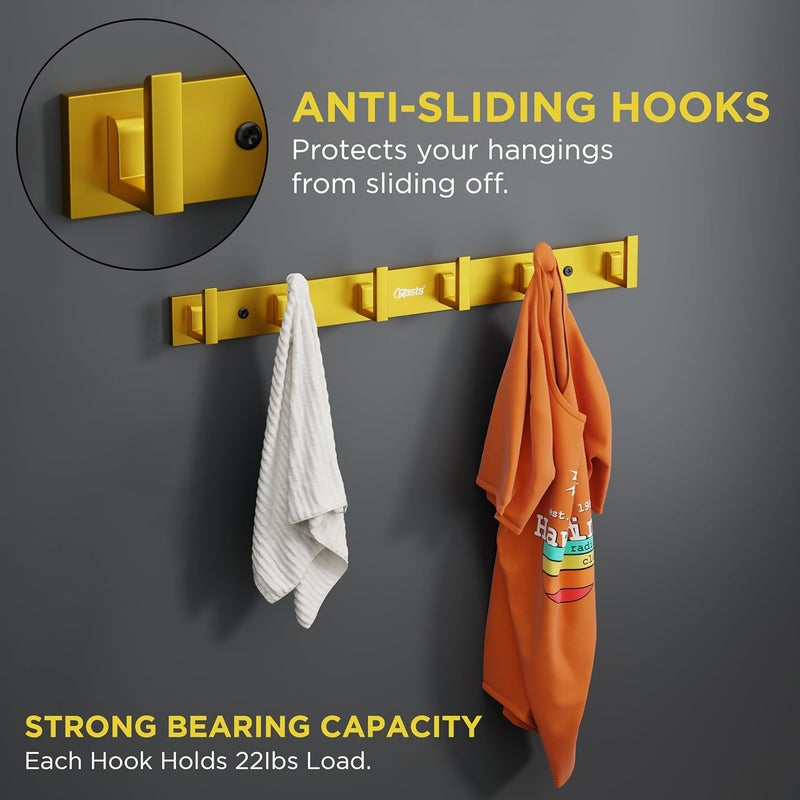 Crasts Aluminium Stainless Steel Cloth Hanger Wall Mounted with 6 Hooks for BathroomKitchenDoor Cloth HangerTowel HangerKeys Holder 1 Gold - Image 2
