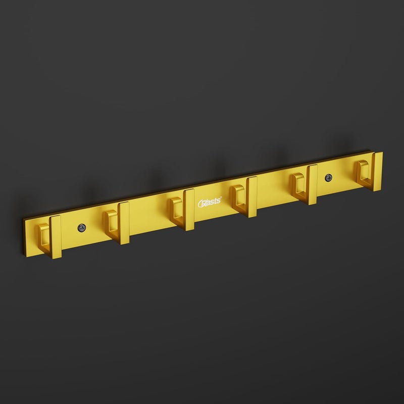 Crasts Aluminium Stainless Steel Cloth Hanger Wall Mounted with 6 Hooks for BathroomKitchenDoor Cloth HangerTowel HangerKeys Holder 1 Gold - Image 1