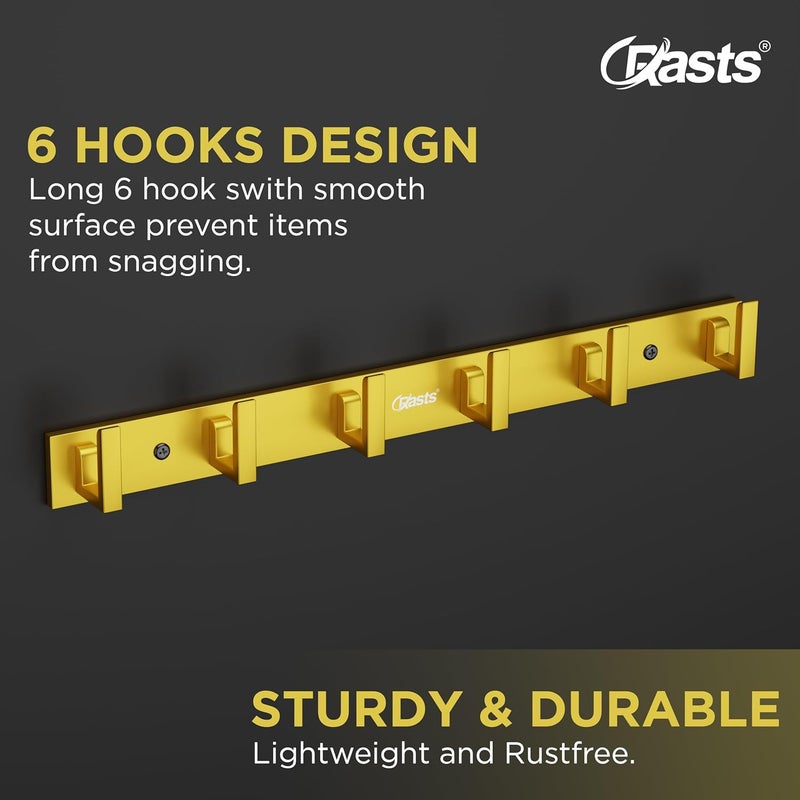 Crasts Aluminium Stainless Steel Cloth Hanger Wall Mounted with 6 Hooks for BathroomKitchenDoor Cloth HangerTowel HangerKeys Holder 1 Gold - Image 4