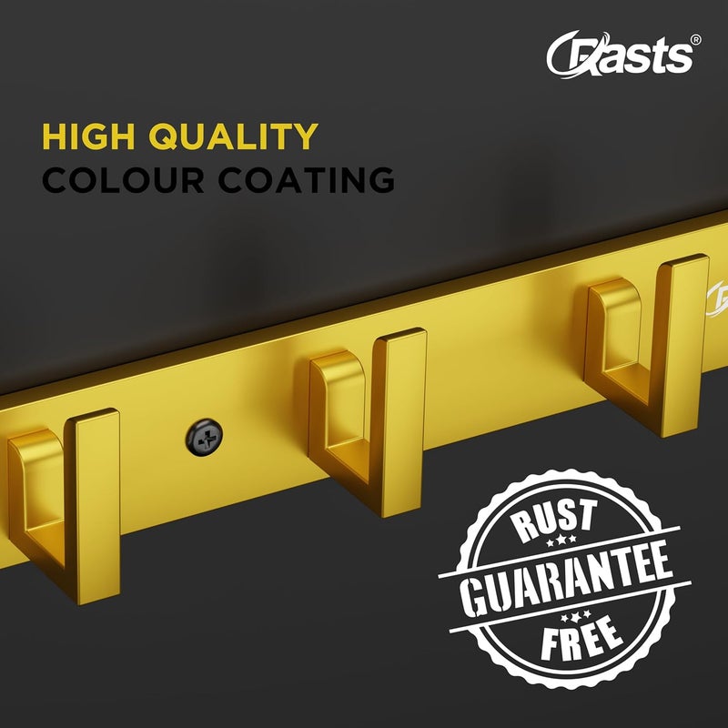 Crasts Aluminium Stainless Steel Cloth Hanger Wall Mounted with 6 Hooks for BathroomKitchenDoor Cloth HangerTowel HangerKeys Holder 1 Gold - Image 5