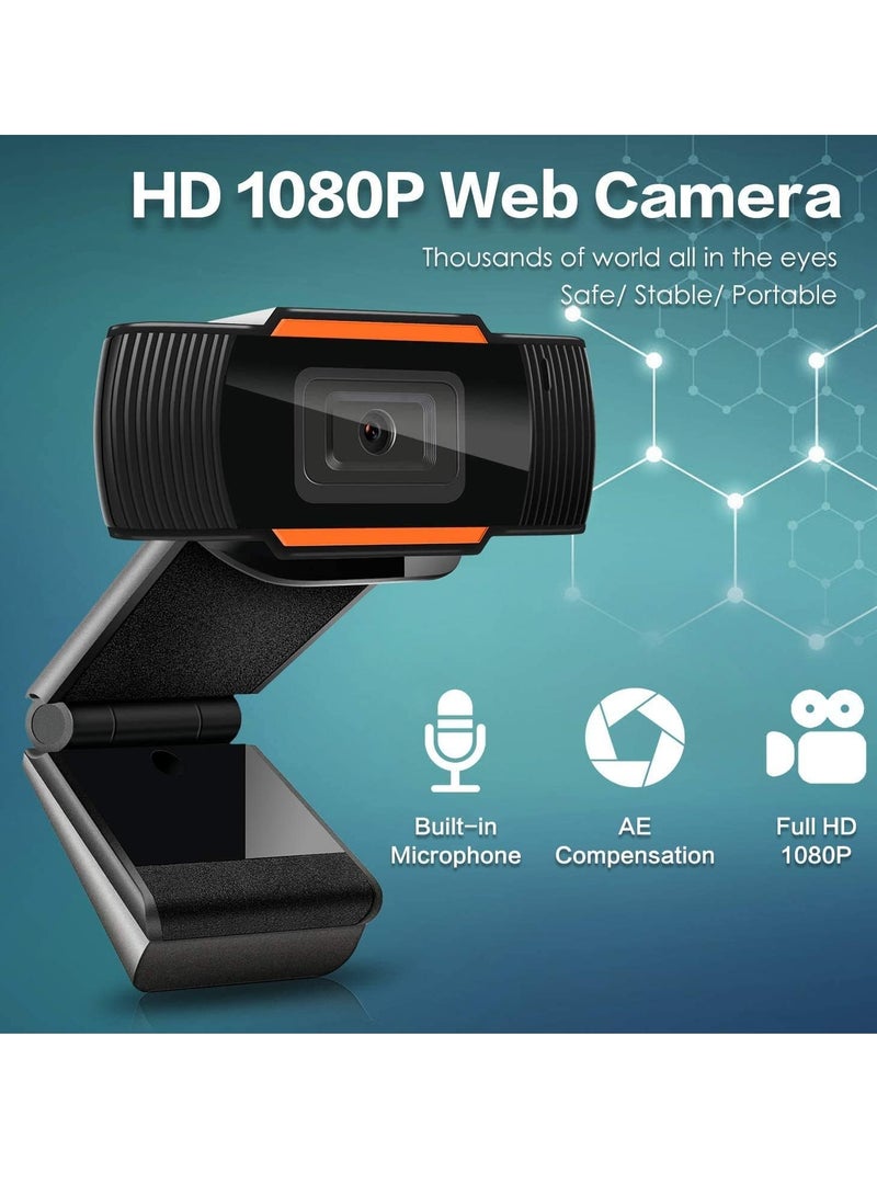 كاميرا ويب HD 1080P مع ميكروفون USB 2-3 كمبيوتر للبث المباشر زاوية واسعة 110 درجة 30 اطار في الثانية للابتوب والكمبيوتر المكتبي والمؤتمرات ومحادثات الفيديو أسود - Image 2