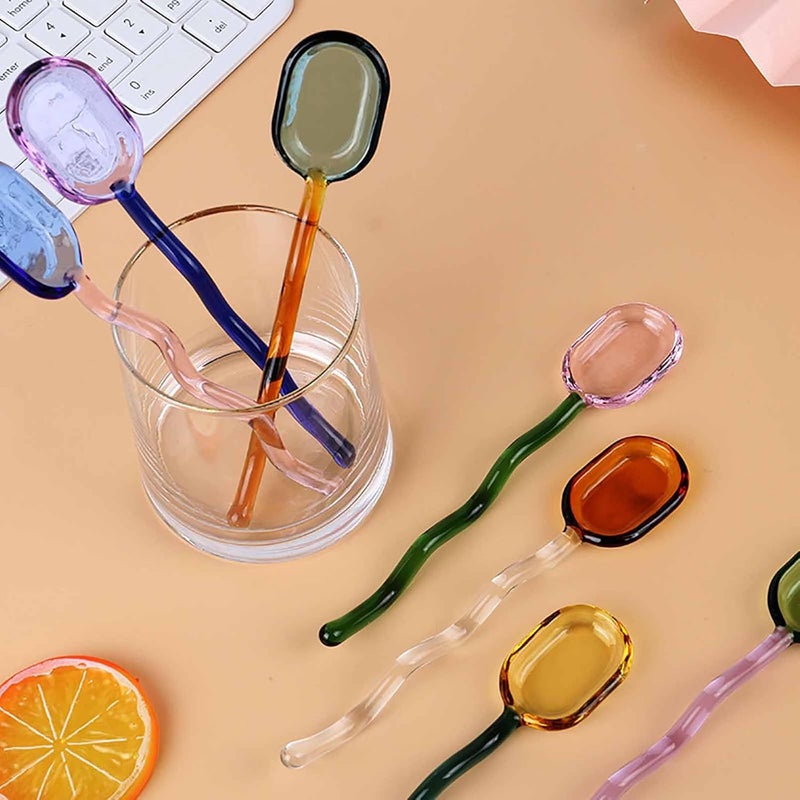 TMXAOK 5 Pieces Coffee Spoons, Glass Coffee Stirring Spoon, Espresso Stirring Spoon, Coffee Teaspoons, 6inch Coffee Stirrers for Tea Cocktail Milkshake Cold Drink Home Bar Party - Image 2