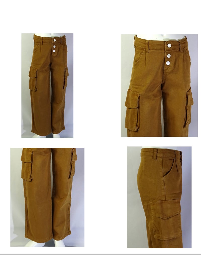 SHELTER "Girls' pants with a buttoned waistband, multiple pockets, and solid colors from the Shelter collection 23022." - Image 1