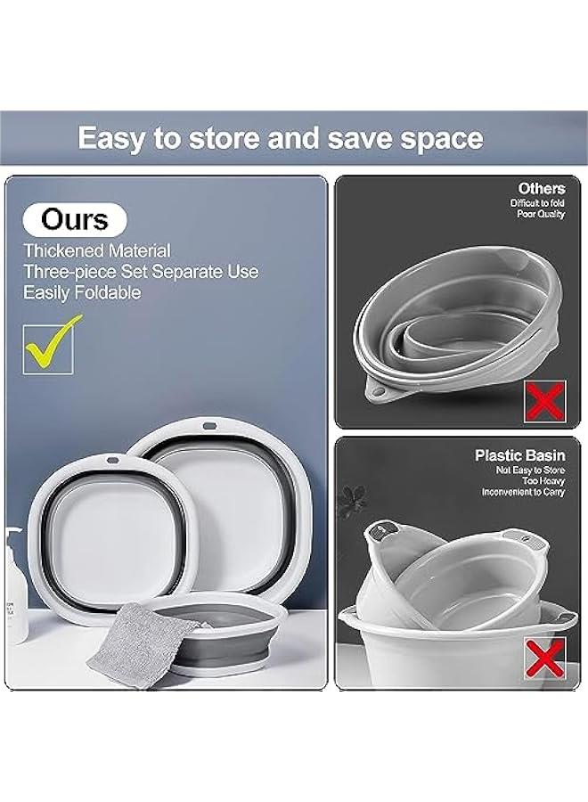 HOOKOR Collapsible Tub Wash Basin Laundry Tub 3 Pack Collapsible Laundry Baskets Foldable Dish Tub Plastic Washtub Space Saving Storage Container for Dishing, Fruit, Camping, Laundry, Hiking & Home - Image 3