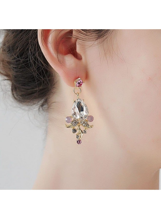 HapiBuy Queen Tiaras Flower Wedding Crowns With Earrings Baroque Princess Pink Rhinestone Headpiece For Women Bridal Hair Accessories For Party - Image 3