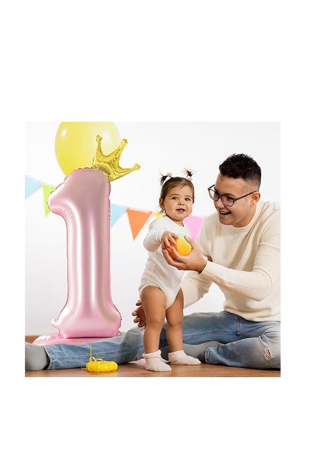 40Inch Crown Rose Gold Digit Helium Foil Birthday Party Balloons Number 1 - Image 4