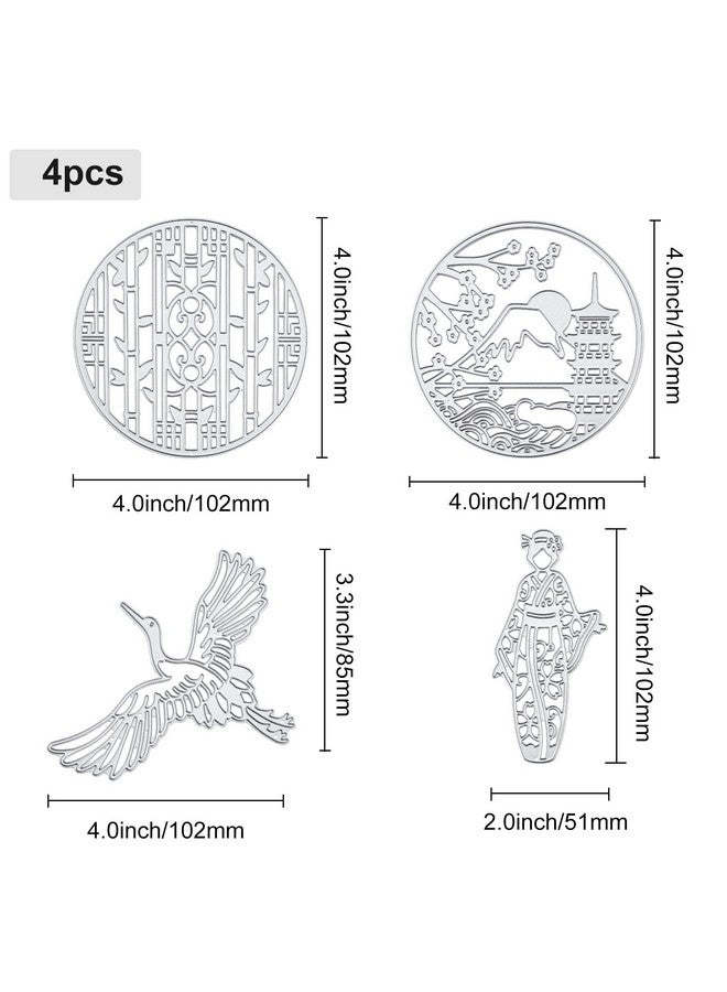 ORIGACH 4 Pcs Oriental Japanese Geisha Chinese White Crane Screen Cutting Dies Embossing Stencils Template Mould For Diy Scrapbooking Card Making - Image 2