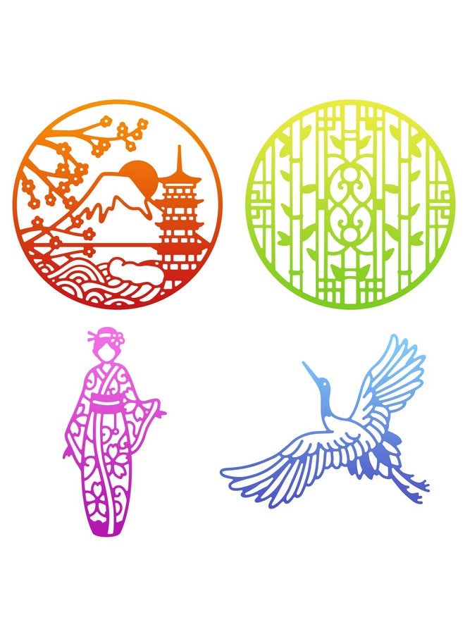 ORIGACH 4 Pcs Oriental Japanese Geisha Chinese White Crane Screen Cutting Dies Embossing Stencils Template Mould For Diy Scrapbooking Card Making - Image 1