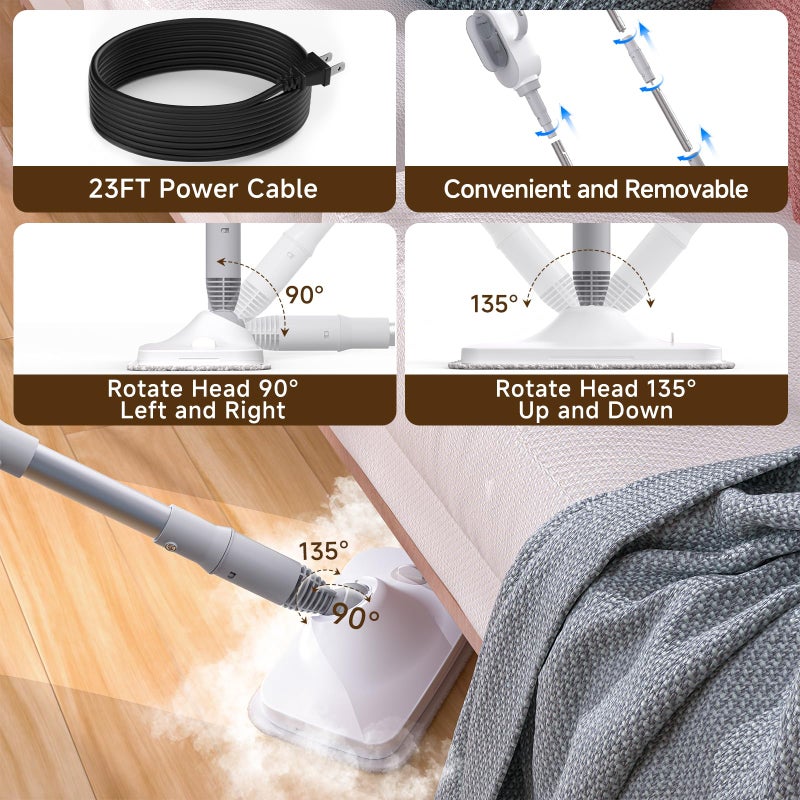 SYUDTY Steam Mop, 13-in-1 Powerful Handheld Steam Cleaner with 13 Accessories, 500ML Removable Tank, 23FT Power Cable, Detachable Steam Mops for Floor Cleaning, Tiles, Windows, Tile Grout, Carpets, Furniture - Image 4