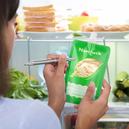 Maxcheck 200 Pack Disposable Baby Food Pouches 6oz Baby Food Storage Containers Plastic Fresh Squeezed Pouches for Kids Toddler Freezer Safe Pouch Holder for Applesauce, Purees and Yogurts - Image 3