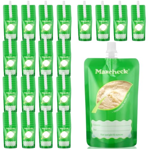 Maxcheck 200 Pack Disposable Baby Food Pouches 6oz Baby Food Storage Containers Plastic Fresh Squeezed Pouches for Kids Toddler Freezer Safe Pouch Holder for Applesauce, Purees and Yogurts - Image 1