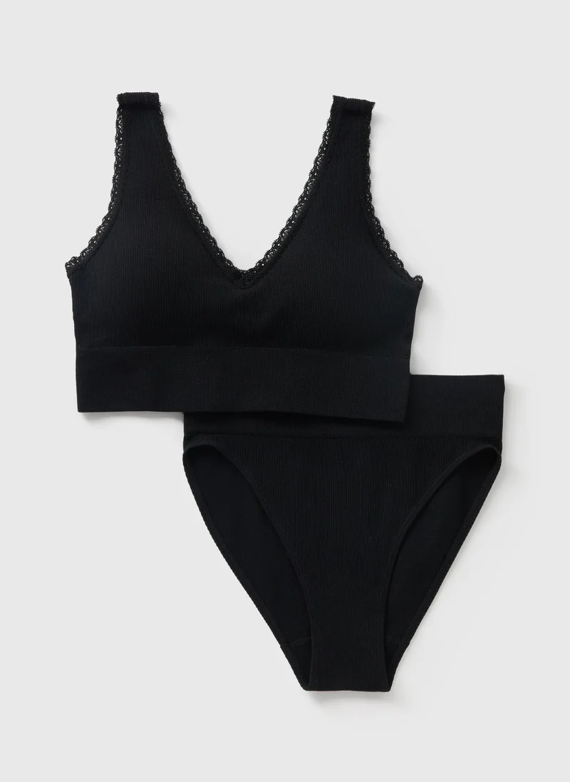 Matalan Black Seamless Bra & Briefs Set