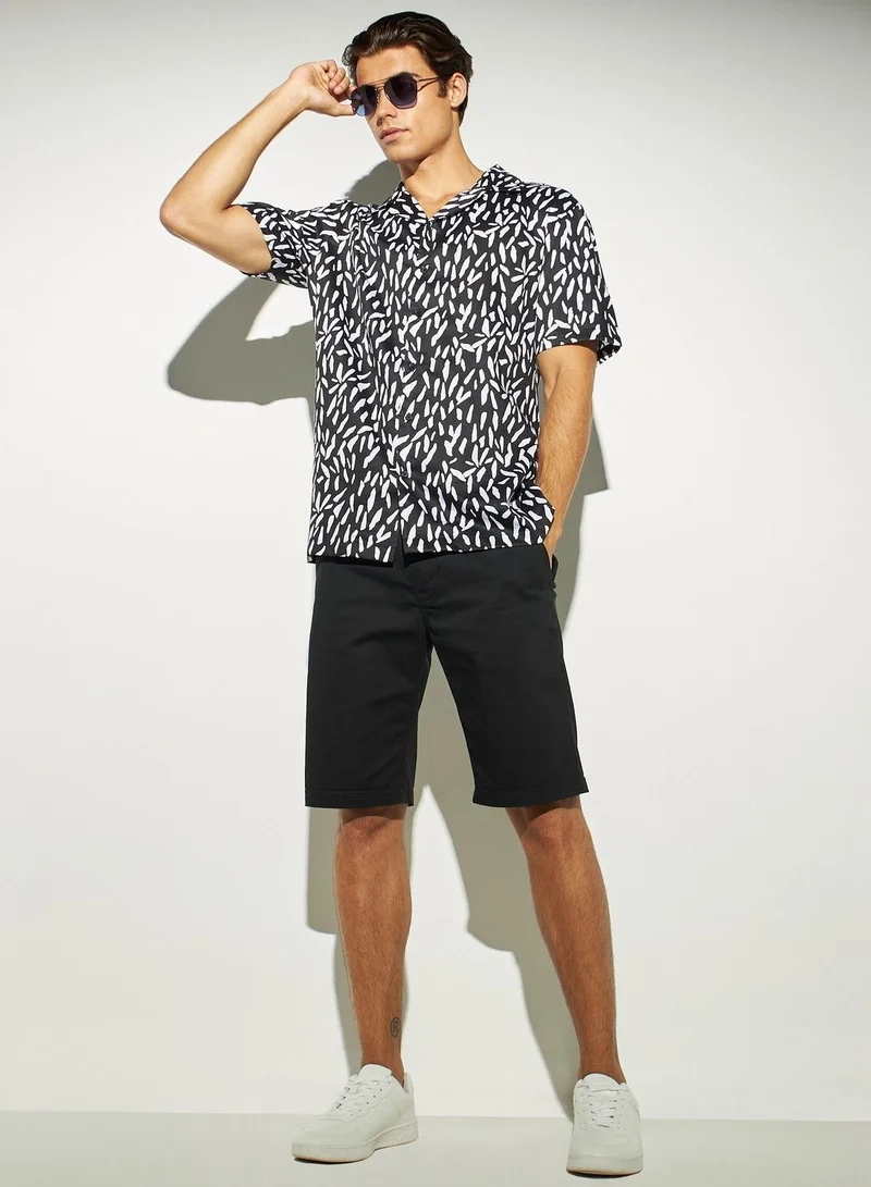 Iconic Iconic All-Over Print Shirt with Camp Collar and Short Sleeves