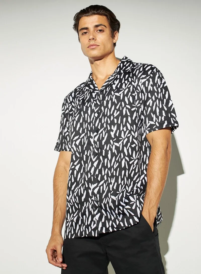 Iconic Iconic All-Over Print Shirt with Camp Collar and Short Sleeves