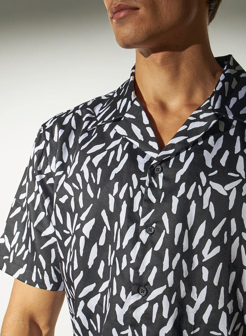 Iconic Iconic All-Over Print Shirt with Camp Collar and Short Sleeves