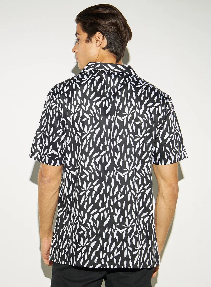 Iconic Iconic All-Over Print Shirt with Camp Collar and Short Sleeves