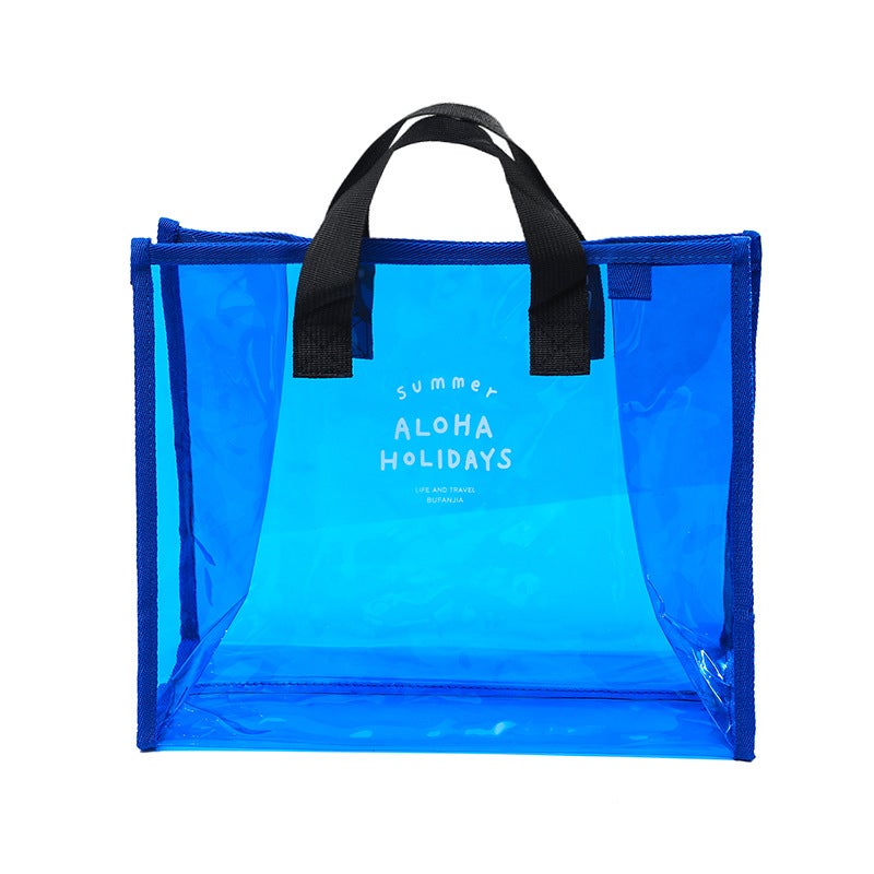 Cotton said PVC hand carrying swimming bag portable clothing storage bag fashion transparent PVC beach bag travel tote bag Sapphire Blue