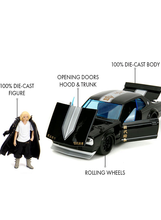 Jada Toys Tokyo Revengers Mikey & 1971 Nissan Skyline GT-R 1:24 Die-Cast Model Car with Collectible Figure, Opening Doors, Hood & Trunk, Anime Vehicle for Kids Ages 8+ & Collectors - Image 2