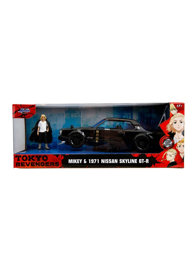 Jada Toys Tokyo Revengers Mikey & 1971 Nissan Skyline GT-R 1:24 Die-Cast Model Car with Collectible Figure, Opening Doors, Hood & Trunk, Anime Vehicle for Kids Ages 8+ & Collectors - Image 3