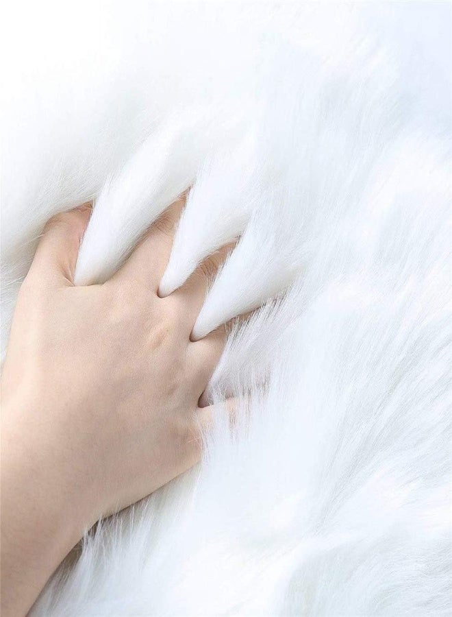 AKDC Hlzhou Soft Faux Sheepskin Fur Rug Fluffy Fur Chair Cover Seat Pad Non-Slip Area Rug For Bedroom Living Room Floor Kids Room (White, 2 X 3 Feet) - Image 2
