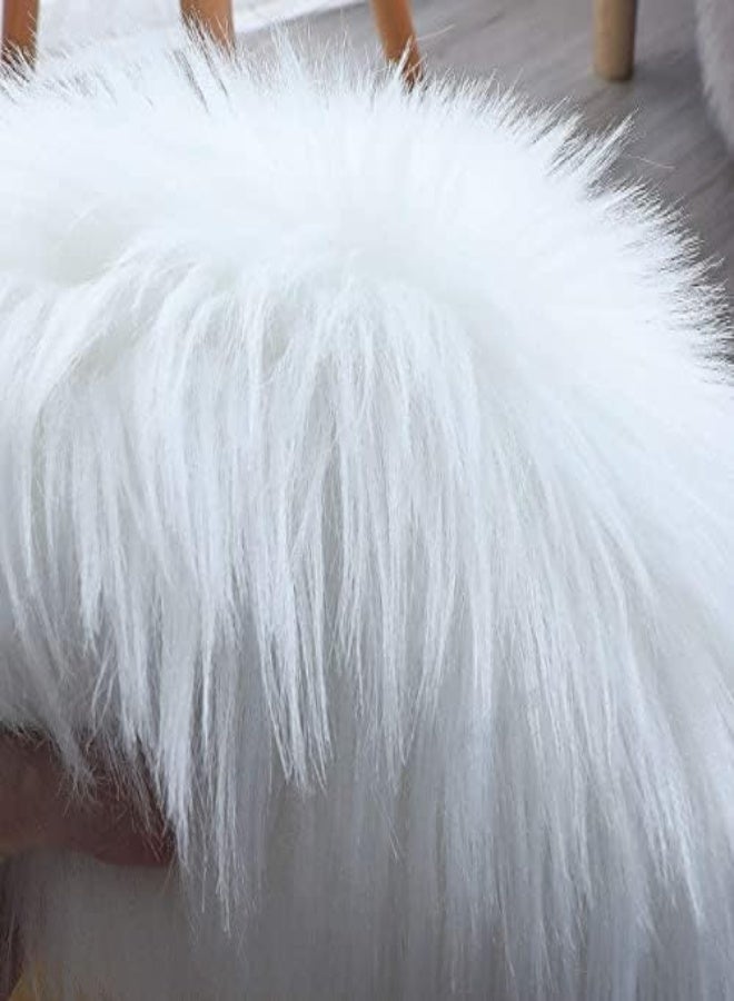 AKDC Hlzhou Soft Faux Sheepskin Fur Rug Fluffy Fur Chair Cover Seat Pad Non-Slip Area Rug For Bedroom Living Room Floor Kids Room (White, 2 X 3 Feet) - Image 3