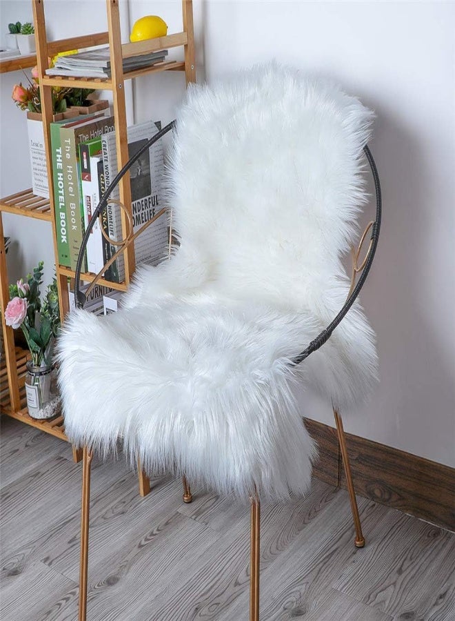 AKDC Hlzhou Soft Faux Sheepskin Fur Rug Fluffy Fur Chair Cover Seat Pad Non-Slip Area Rug For Bedroom Living Room Floor Kids Room (White, 2 X 3 Feet) - Image 4