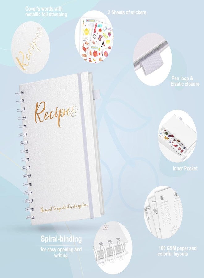 JUBTIC Recipe Book to Write in Your Own Recipes,Sprial Hardcover Personal Blank Recipe Book, Make Your Own Family Cookbook with Gold Foil Stickers, Recipe Notebook Hold 120 recipes - Pearl - Image 3