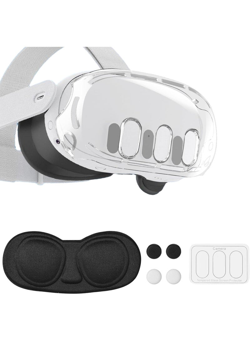 AOLION VR Accessories for Meta Quest 3, Anti-Scratch Plastic Protective Cover Shell Tempered Glass Lens Protector Joystick Caps Set Compatible with Oculus Quest 3 - Image 1