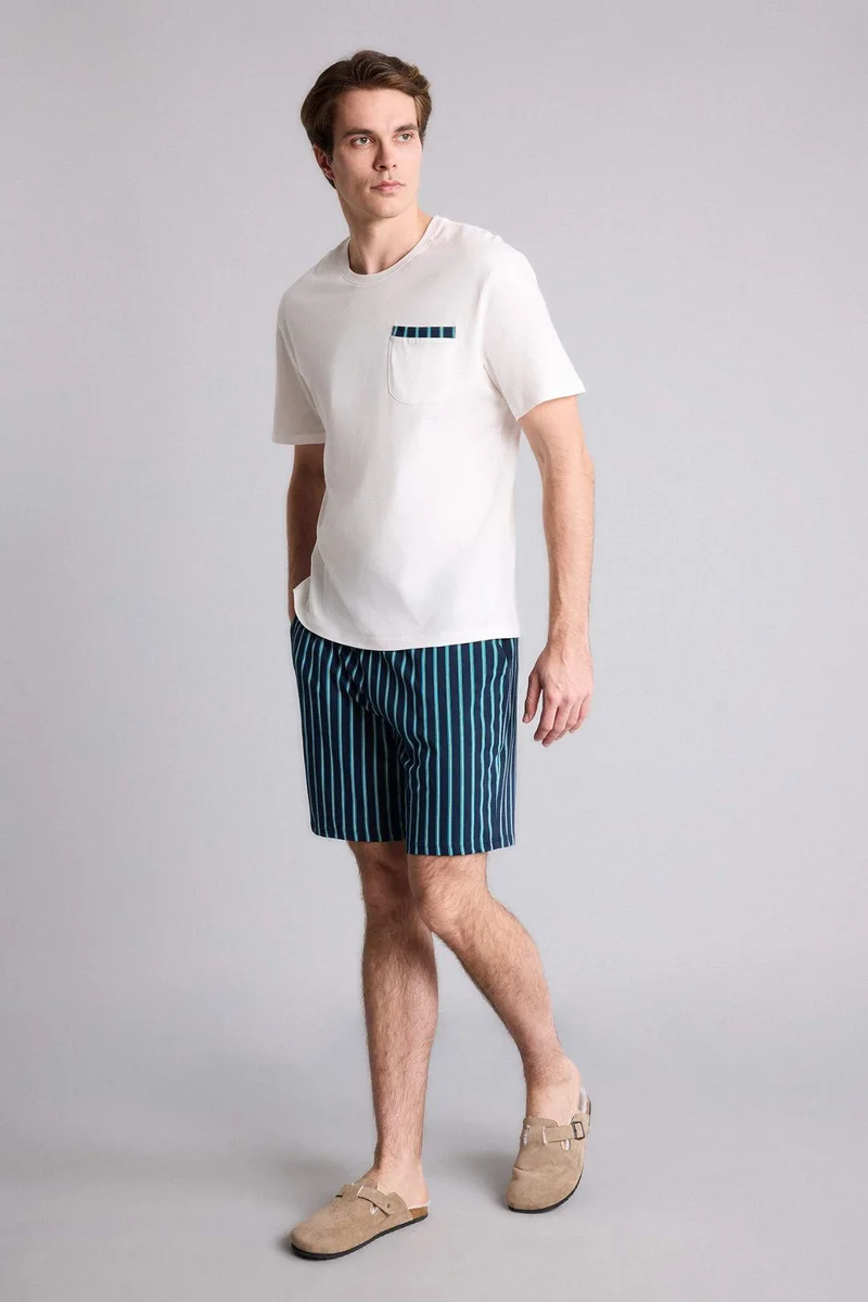 Defacto Regular Fit 100% Cotton Printed T-Shirt and Shorts 2 Piece Set
