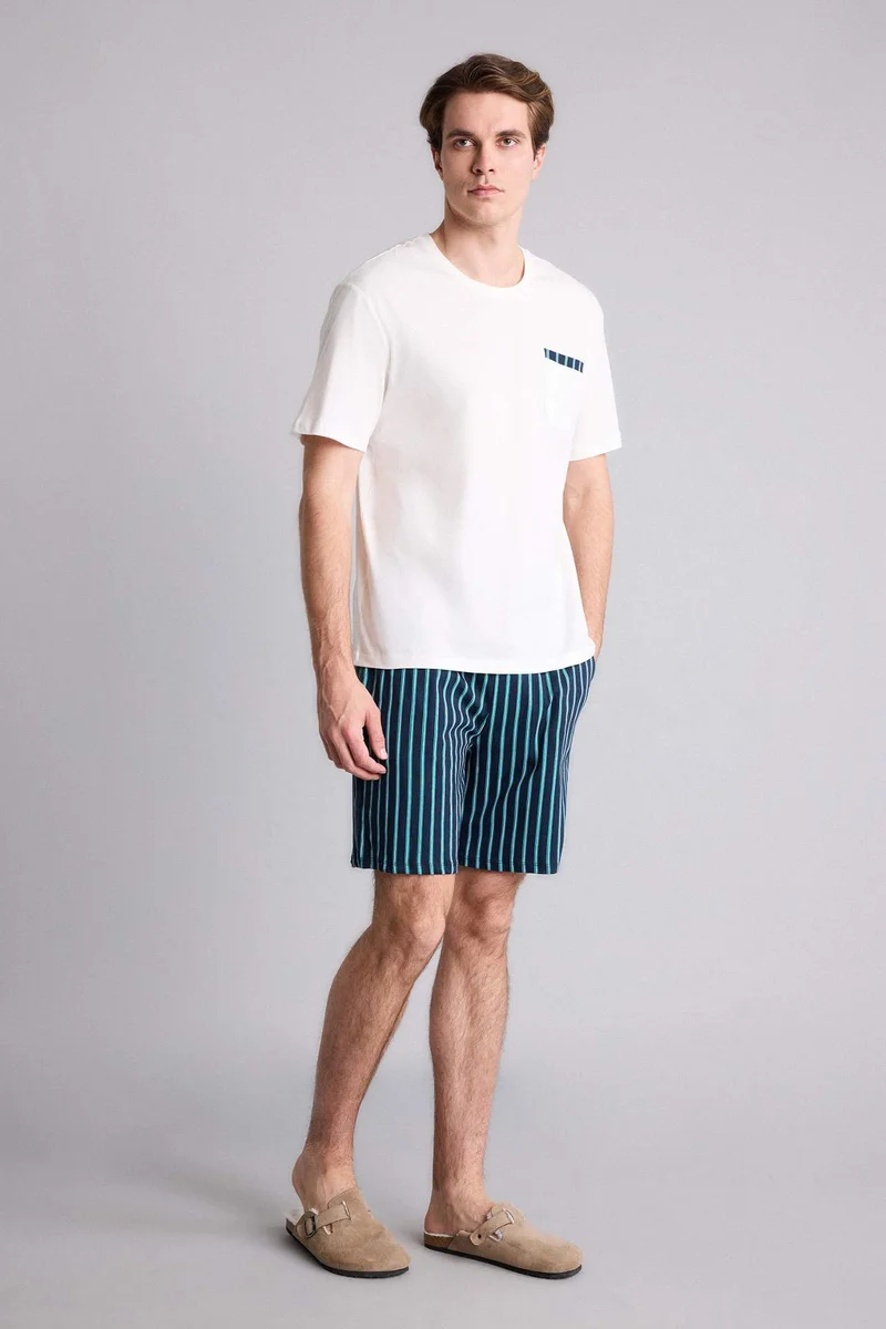 Defacto Regular Fit 100% Cotton Printed T-Shirt and Shorts 2 Piece Set