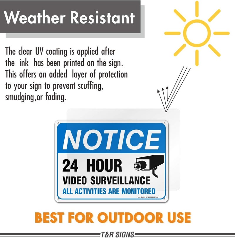 TR Video Surveillance Sign, All Activities Are Monitored - 2 Pack - 7 x 10 Inches Rust Free .040 Aluminum Reflective - UV Protected, Waterproof, Weatherproof and Fade Resistant - 4 Pre-drilled Holes - Image 3