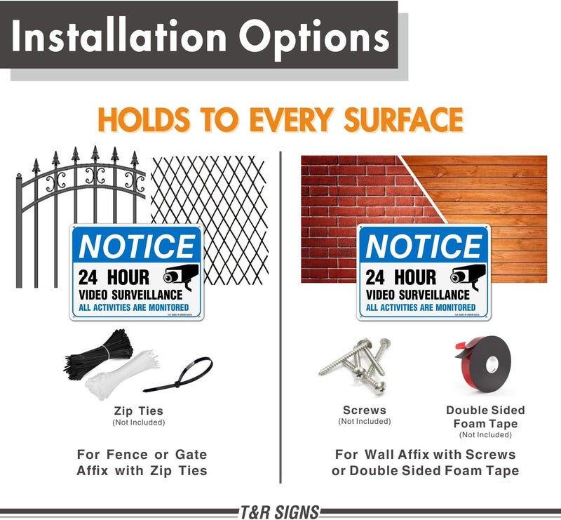 TR Video Surveillance Sign, All Activities Are Monitored - 2 Pack - 7 x 10 Inches Rust Free .040 Aluminum Reflective - UV Protected, Waterproof, Weatherproof and Fade Resistant - 4 Pre-drilled Holes - Image 4