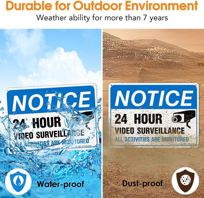 TR Video Surveillance Sign, All Activities Are Monitored - 2 Pack - 7 x 10 Inches Rust Free .040 Aluminum Reflective - UV Protected, Waterproof, Weatherproof and Fade Resistant - 4 Pre-drilled Holes - Image 5