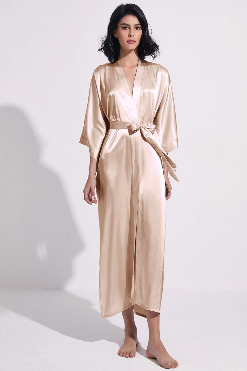 PRODESIGN Satin Kimono Robe Women Long Silky Kimono Bathrobe Sleepwear Wedding Bridesmaid Robe - Image 3