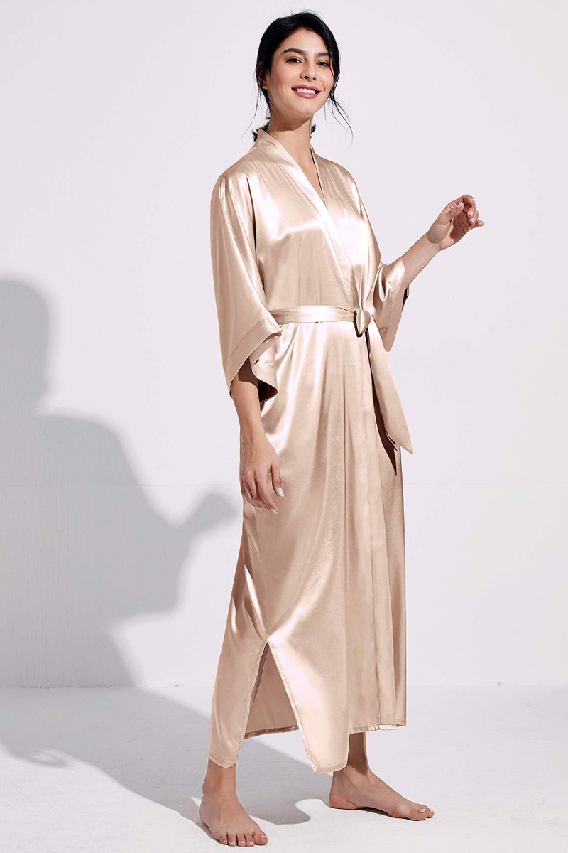 PRODESIGN Satin Kimono Robe Women Long Silky Kimono Bathrobe Sleepwear Wedding Bridesmaid Robe - Image 4