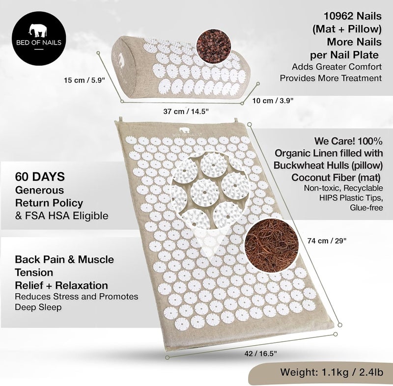 BED OF NAILS Original Premium ECO Gift Set Acupressure Mat and Pillow with 10962 Pressure Points Relieves NeckBack Pain Relaxes Increases Energy Includes Bag - Image 5