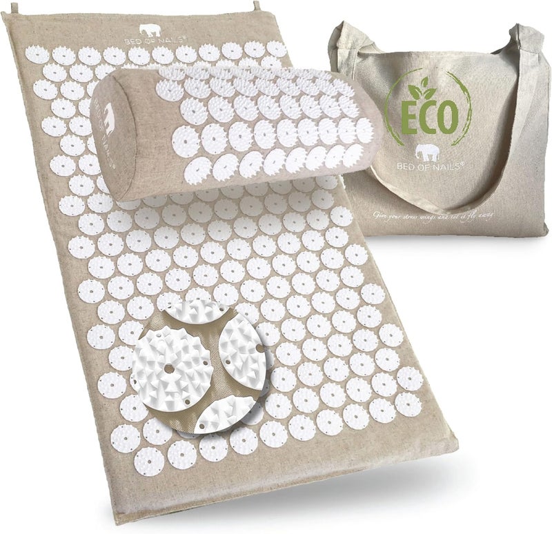 BED OF NAILS Original Premium ECO Gift Set Acupressure Mat and Pillow with 10962 Pressure Points Relieves NeckBack Pain Relaxes Increases Energy Includes Bag - Image 1