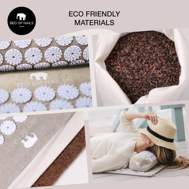 BED OF NAILS Original Premium ECO Gift Set Acupressure Mat and Pillow with 10962 Pressure Points Relieves NeckBack Pain Relaxes Increases Energy Includes Bag - Image 4