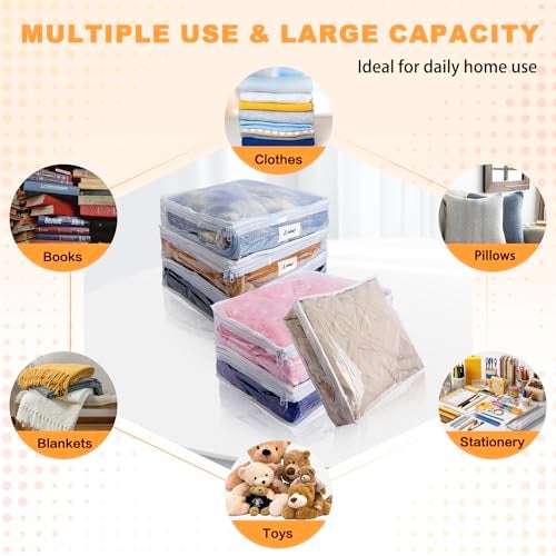 Heonay Clear Zippered Storage Bags Plastic Sweater Storage Bags with Zipper 6 Packs Clothing Organizer for Blankets Linen Sweater Bed Sheet Quilt Clothes Pillow (15.7 x 13.8 x 3.9 Inch) - Image 3