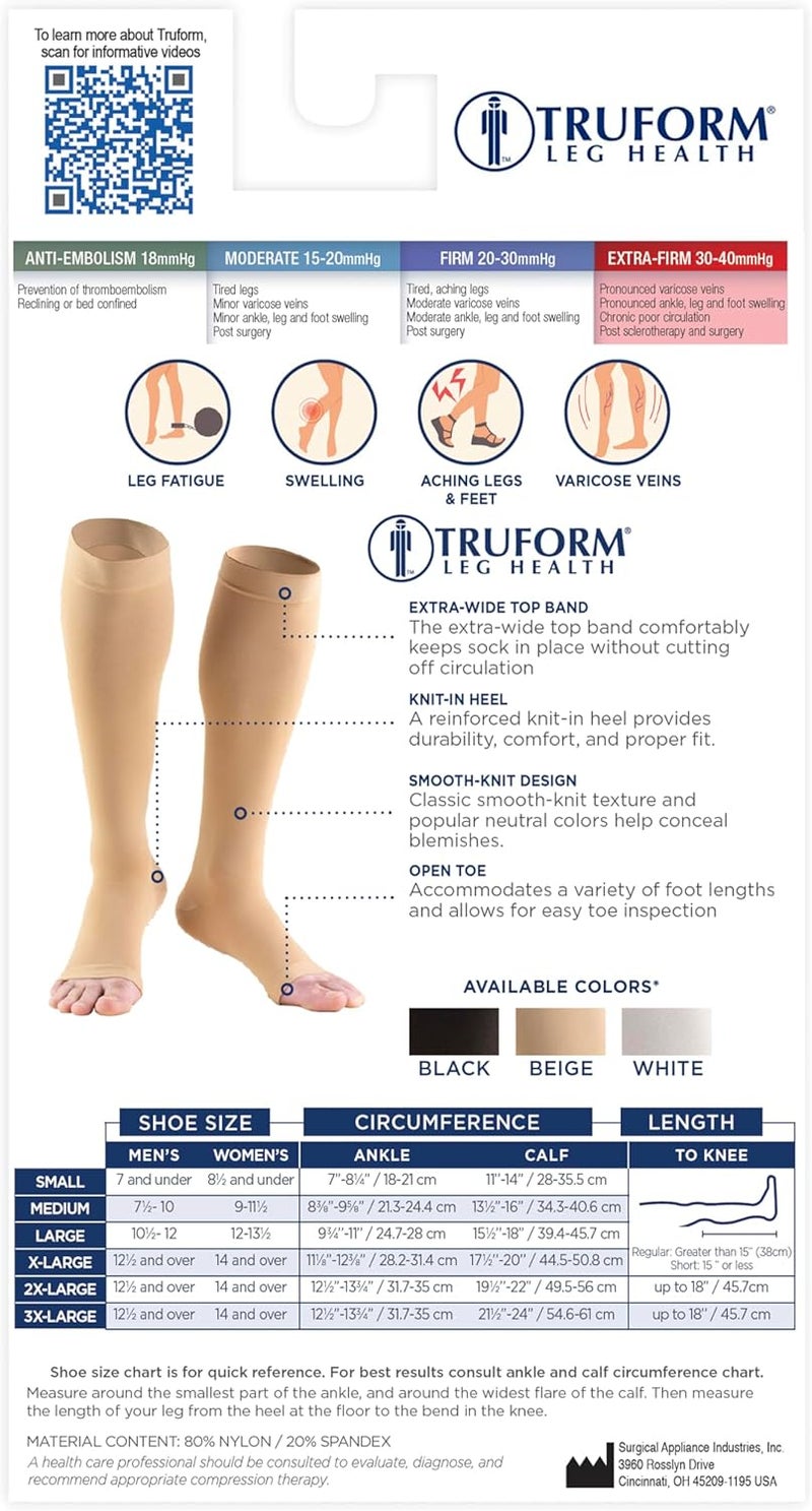 Truform 30-40 mmHg Compression Stockings for Men and Women - Knee High, Open Toe, Beige, 2X-Large - Image 5
