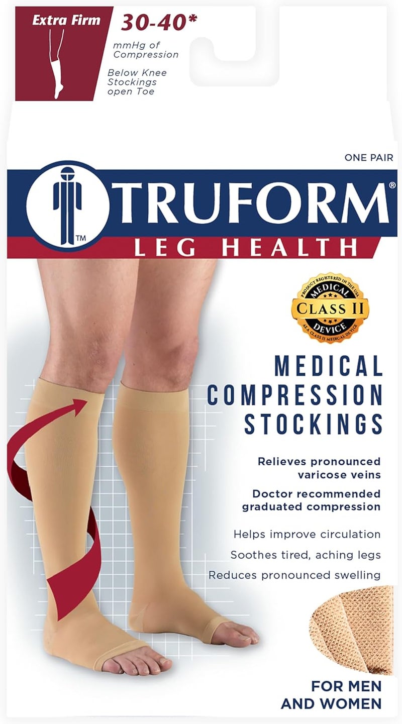 Truform 30-40 mmHg Compression Stockings for Men and Women - Knee High, Open Toe, Beige, 2X-Large - Image 4